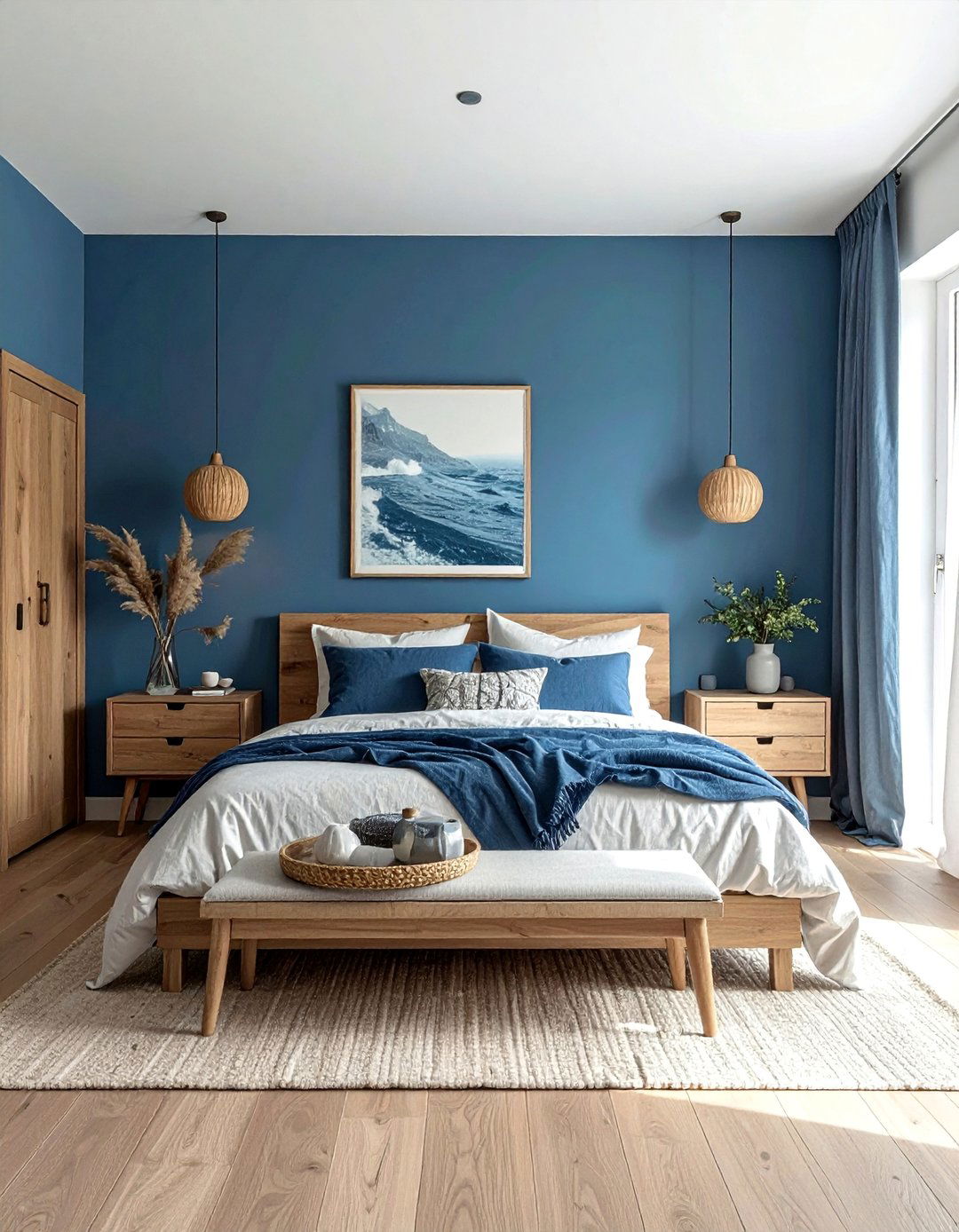 Deep Ocean Blue Limewash Walls - 40 Blue Bedroom Ideas for a Serene and Relaxing Atmosphere