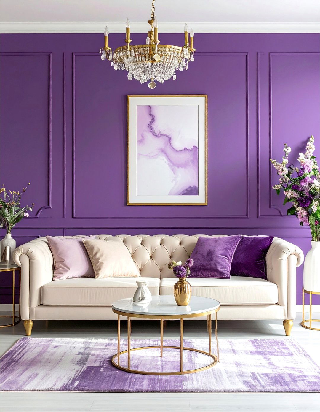 Deep Plum Purple Accent Wall - 25 Purple Living Room Ideas for a Luxurious Vibe