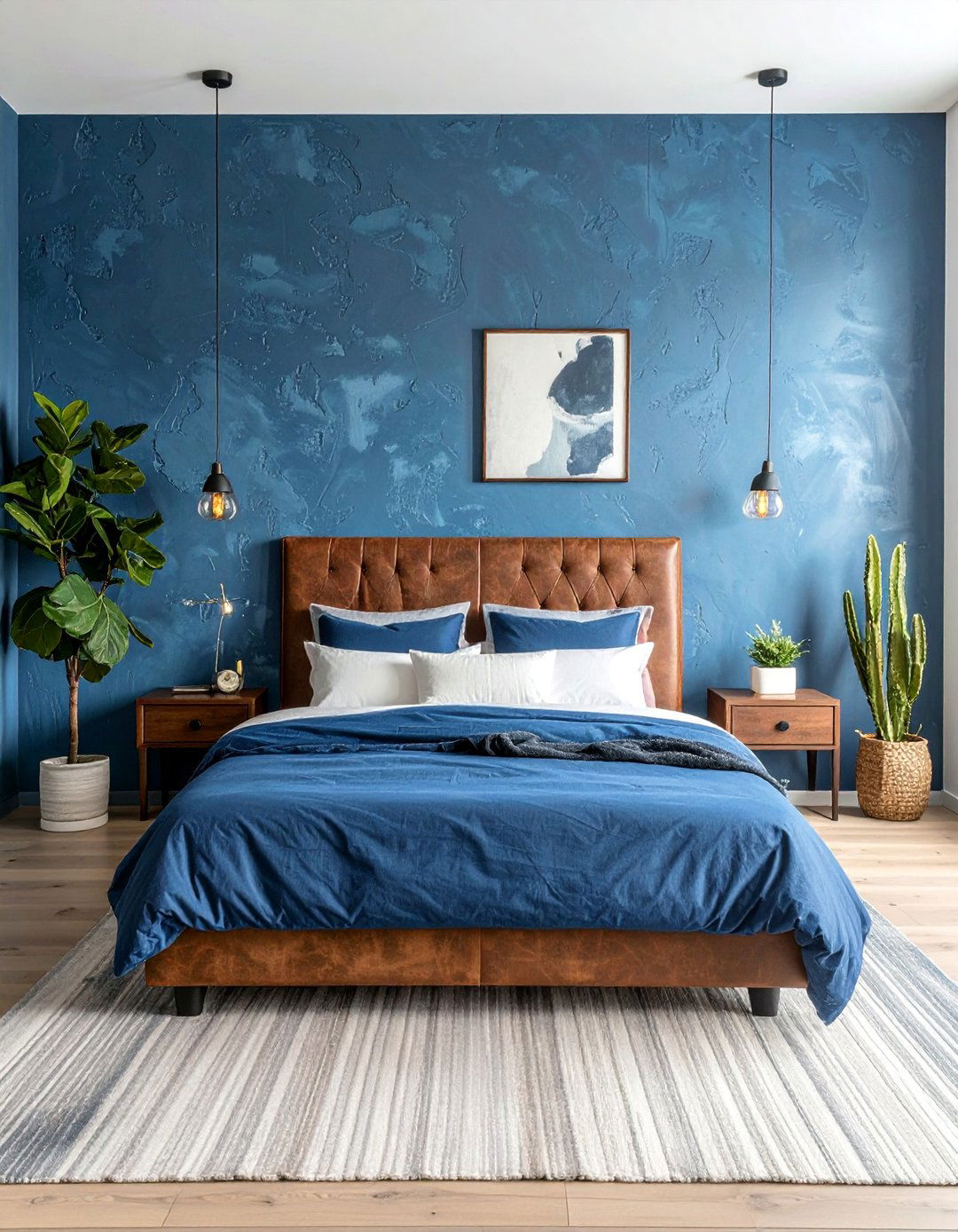 Denim Blue Textured Walls - 40 Blue Bedroom Ideas for a Serene and Relaxing Atmosphere