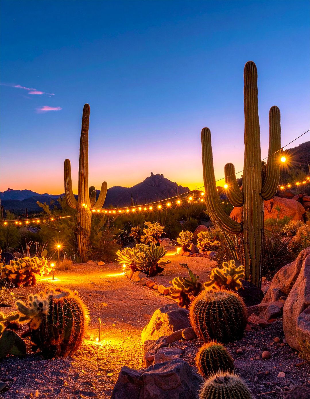 Desert Landscape Integration - 40 Patio String Light Ideas to Illuminate Your Nights