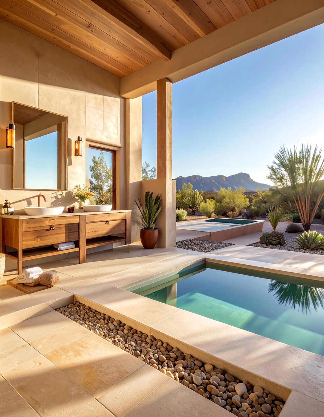 Desert Spa Pool Bathroom Oasis - 20 Pool Bathroom Ideas for a Luxurious Spa Feel