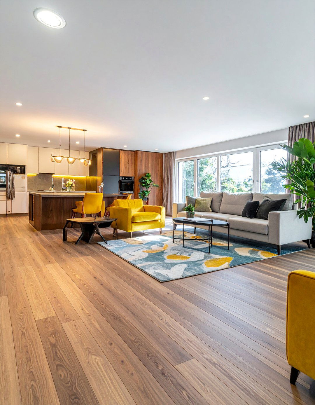 Diagonal Layout Wide Planks - 20 Living Room Vinyl Flooring Ideas for Modern Homes