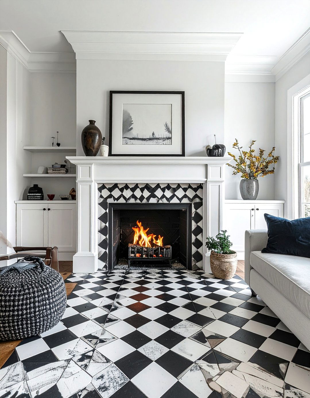 Diamond Pattern Farmhouse Fireplace Tile - 30 Farmhouse Fireplace Tile Ideas for a Cozy Ambiance