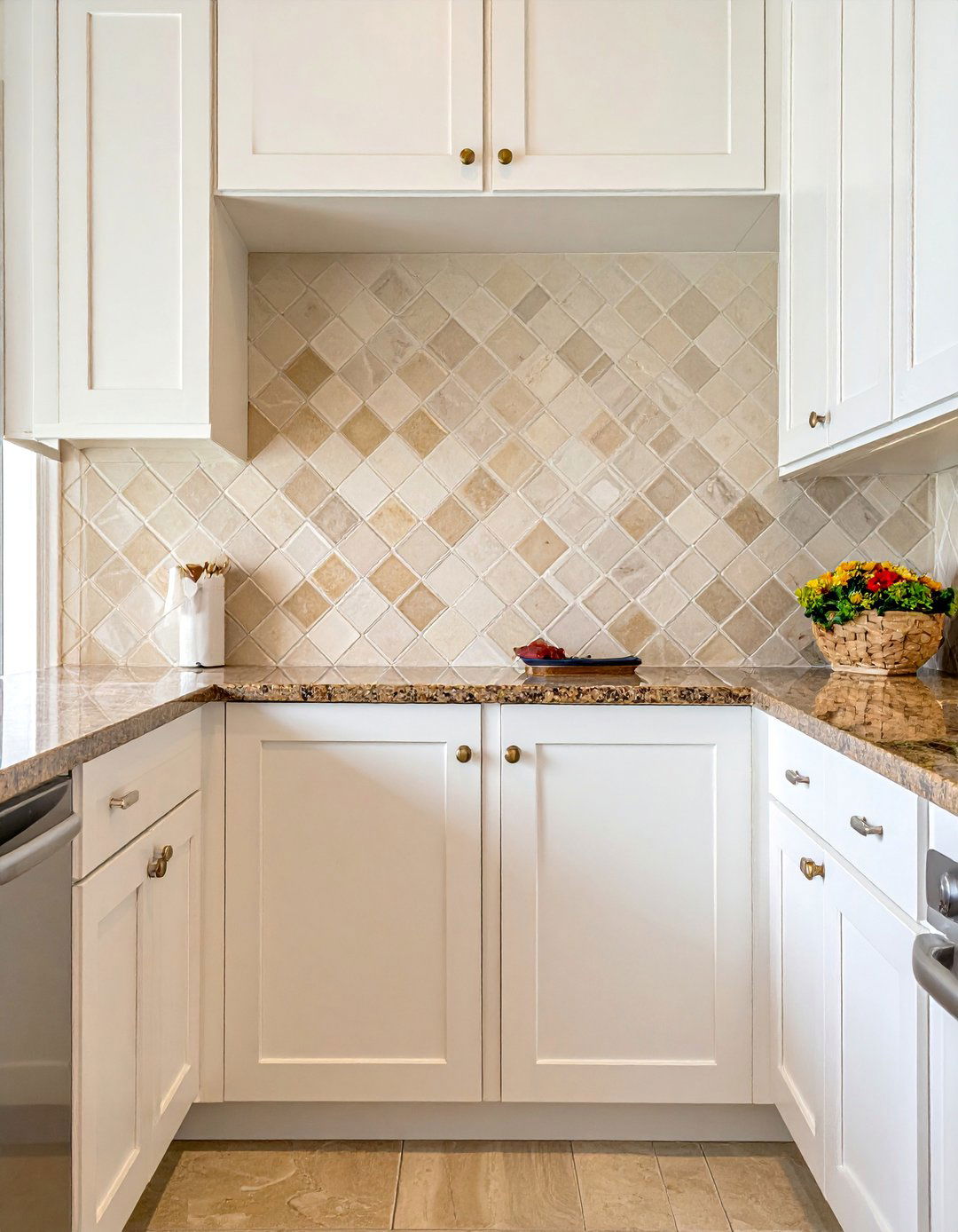 Diamond Pattern Tile Backsplash - 25 Backsplash Ideas for White Cabinets and Granite