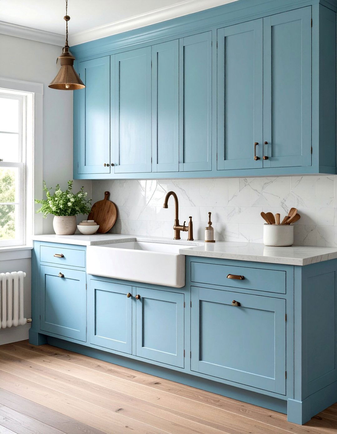 Distressed Robins Egg Blue Cabinets for a Vintage Look - 30 Blue Farmhouse Kitchen Cabinets for a Cozy Feel