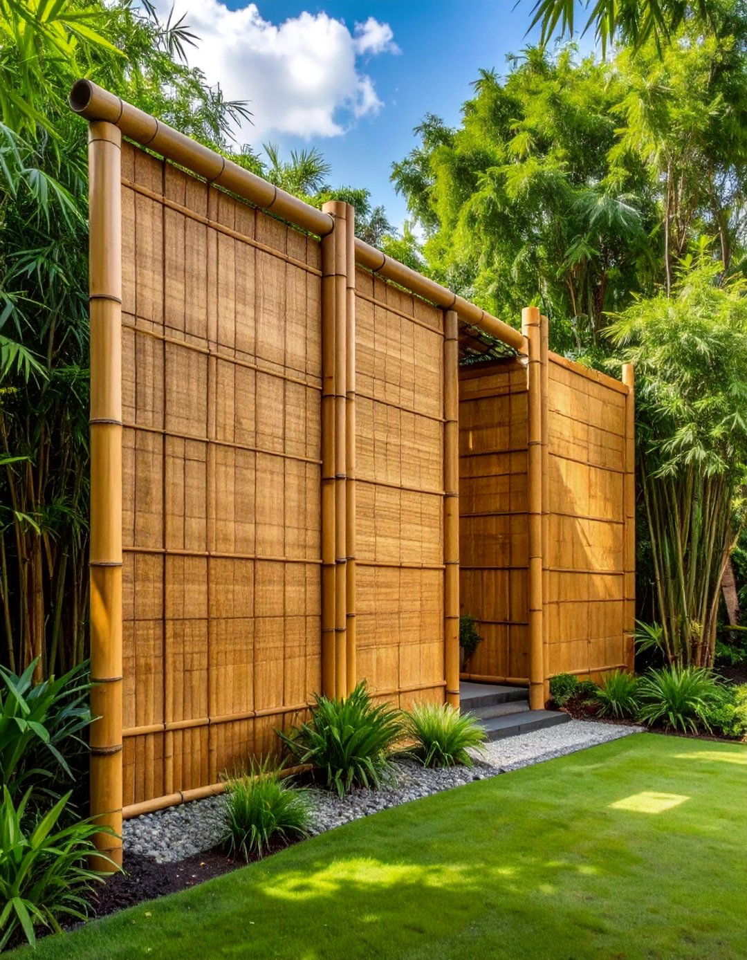 Double Height Bamboo Screen - 40 Japanese Fence Ideas for Serene Gardens