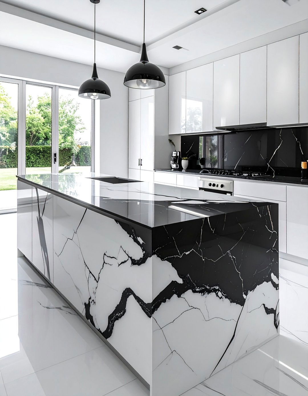 Dramatic Black and White Quartz Kitchen Countertop - 20 Quartz Kitchen Countertops Ideas for Modern Homes