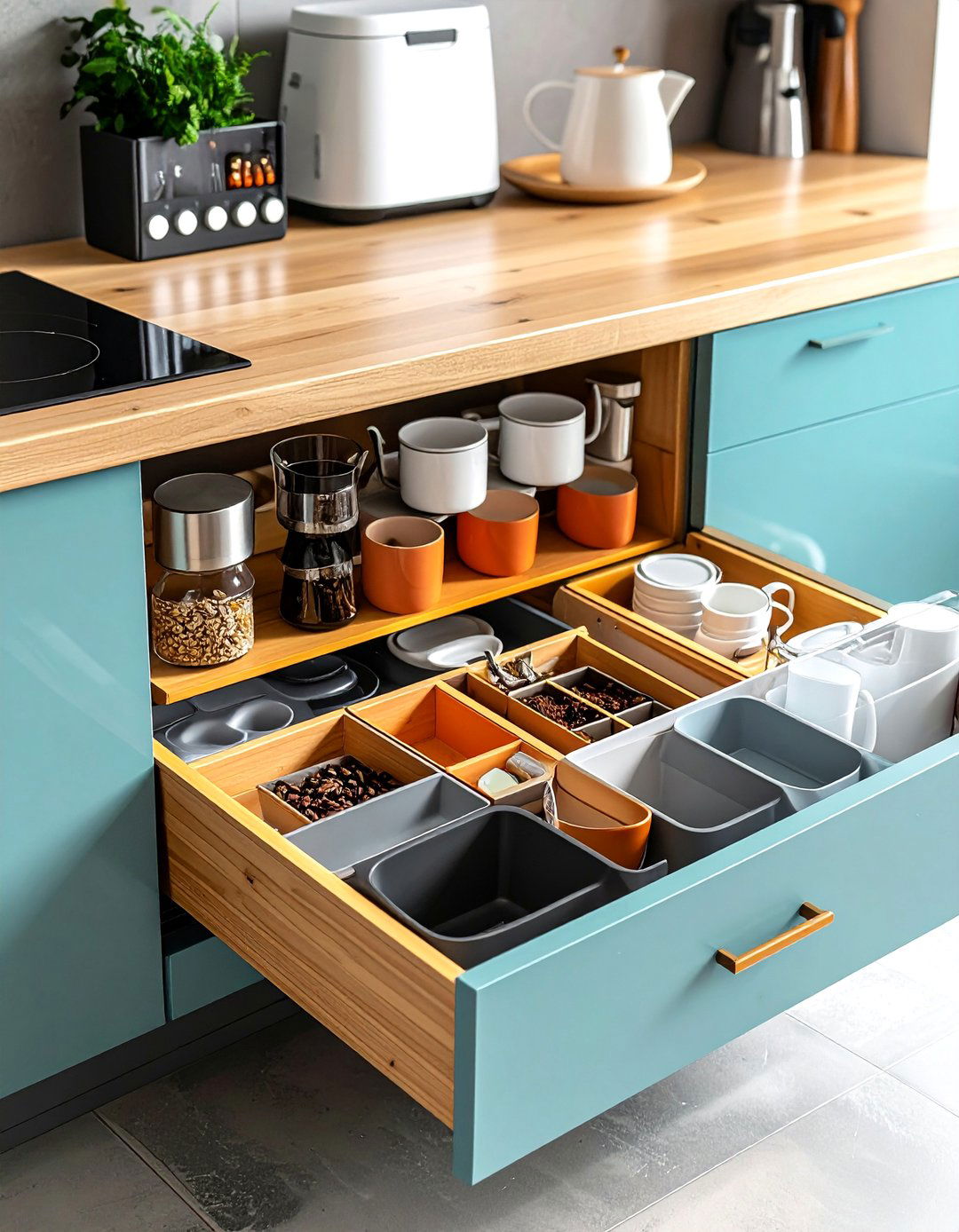 Drawer Organization Coffee System - 40 Coffee Bar Ideas to Elevate Your Home Brewing Station