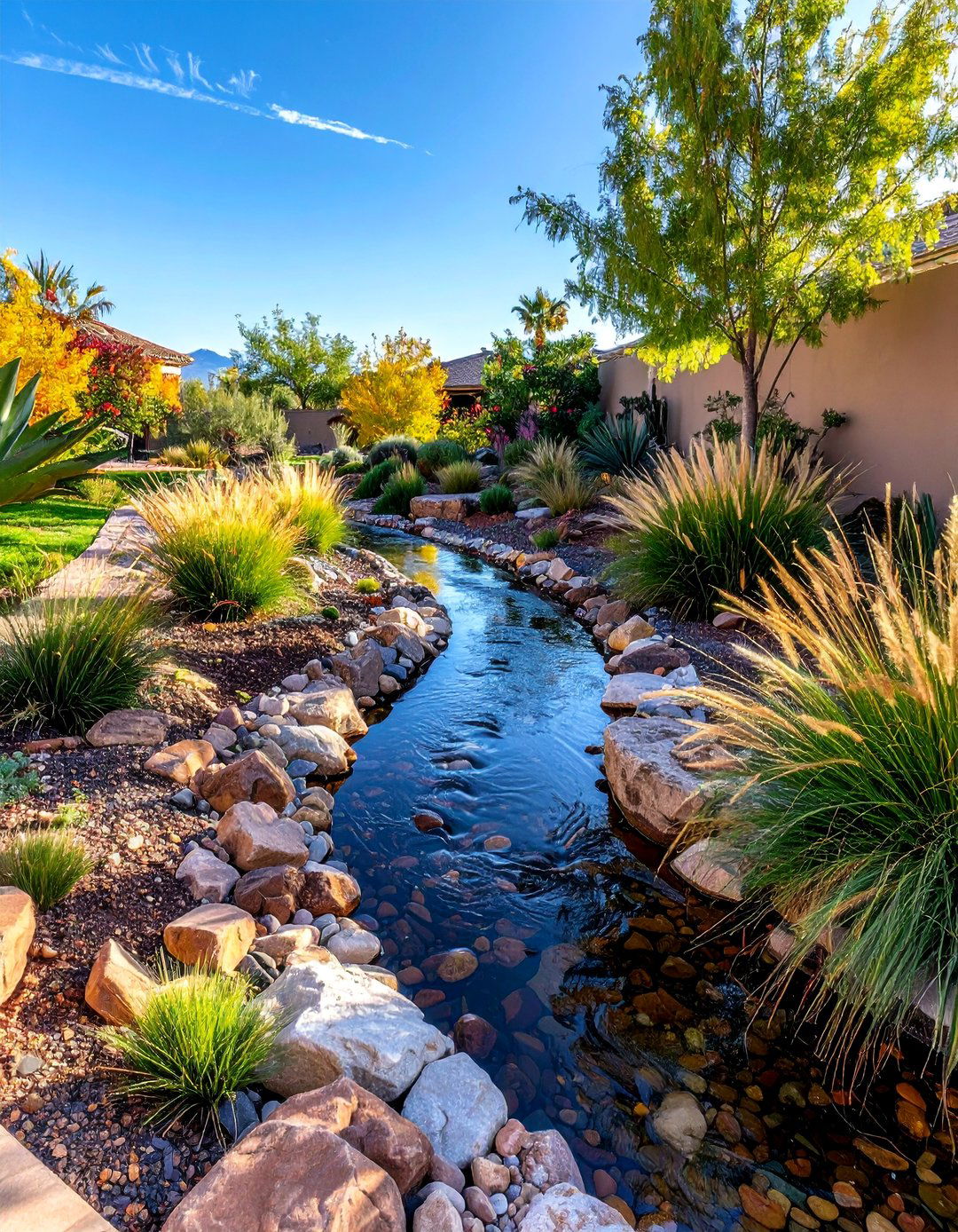 Dry Creek Bed for Drainage and Aesthetics - 30 Las Vegas Backyard Landscaping Ideas for Desert Living
