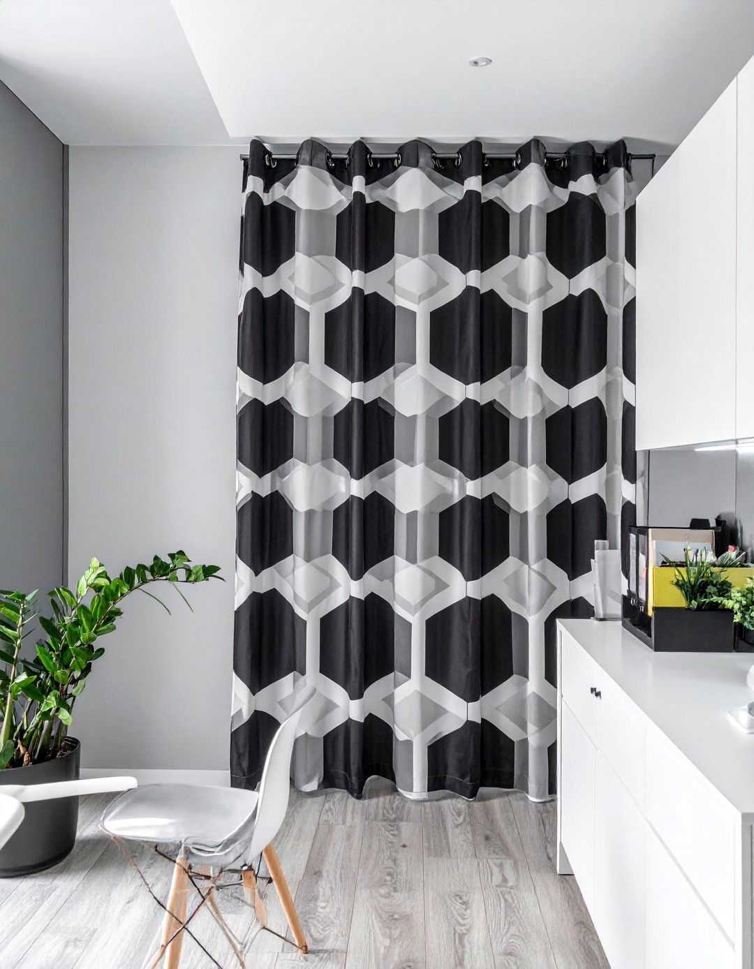 Dynamic Geometric Pattern Closet Curtains - 30 Closet Curtain Ideas for Stylish Storage