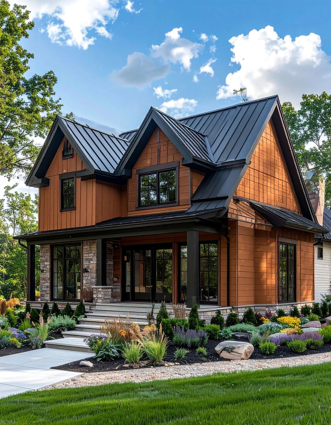 Earthy Brown Natural Clay Siding on a Modern Farmhouse - 20 Home Designs Using Natural Clay Siding Colors