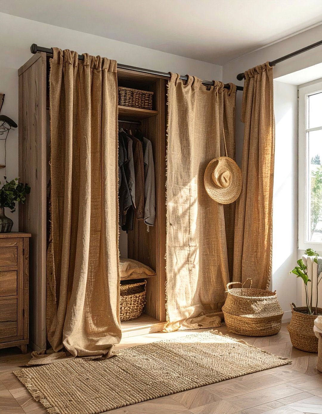 Earthy Burlap Closet Curtains for a Rustic Look - 30 Closet Curtain Ideas for Stylish Storage