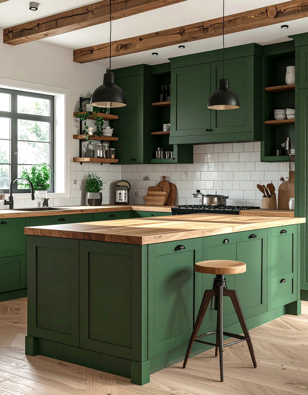 Earthy Forest Green Painted Kitchen Cabinets - 40 Painted Kitchen Cabinet Ideas to Refresh Your Space