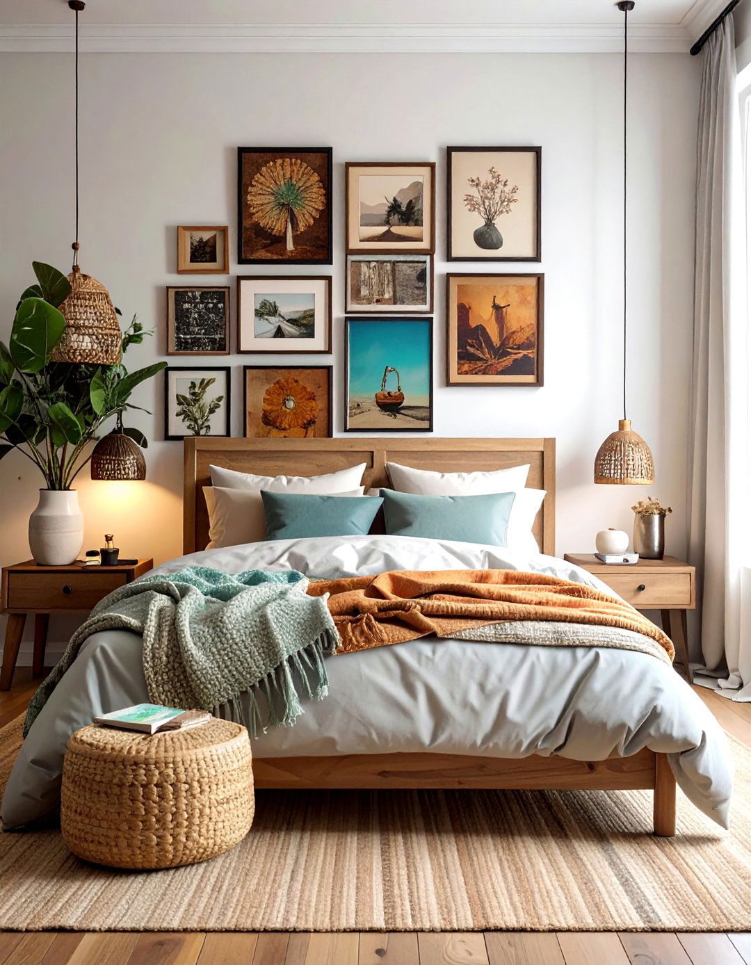 Eclectic Gallery Wall in a Boho Bedroom - 40 Boho Bedroom Ideas for a Cozy and Eclectic Retreat