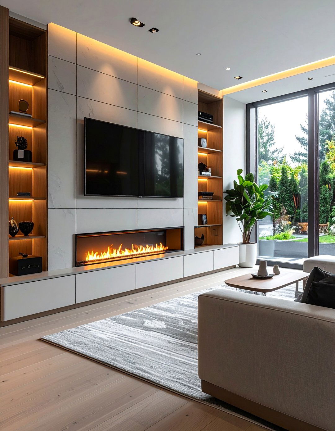Electric Linear Fireplace Media Wall - 20 Linear Fireplace Ideas With TV Above for Cozy Nights