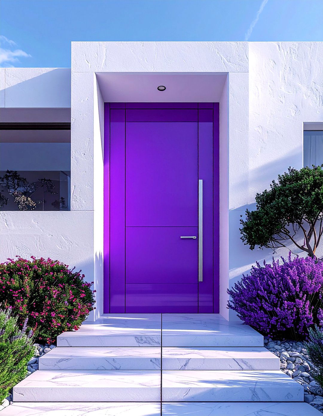 Electric Violet Purple Front Door with Chrome Hardware - 20 Purple Front Door Ideas for a Bold Entrance