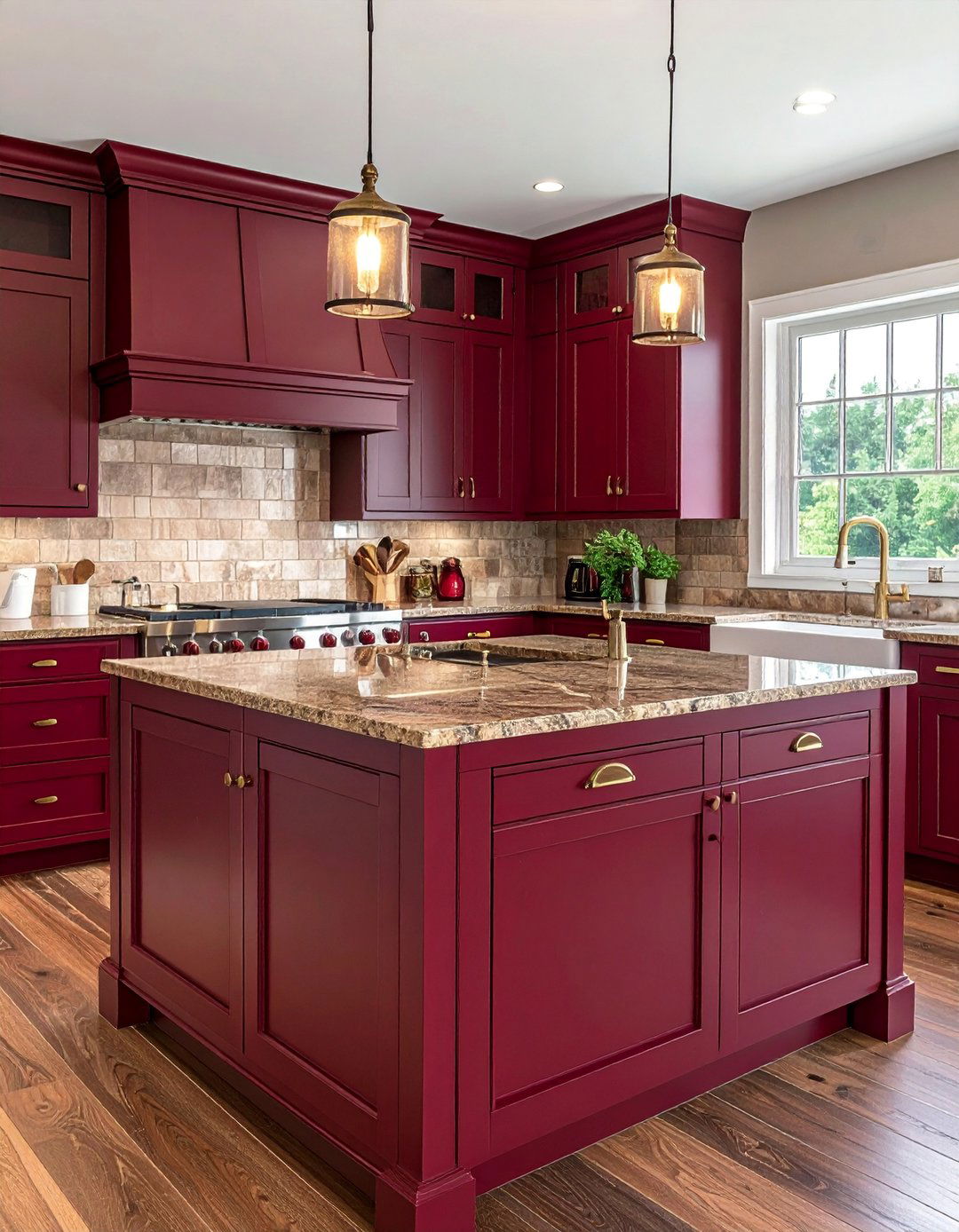 Elegant Burgundy Painted Kitchen Cabinets - 40 Painted Kitchen Cabinet Ideas to Refresh Your Space