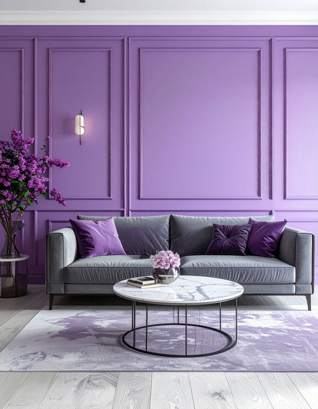 Elegant Lilac Paneled Walls - 25 Purple Living Room Ideas for a Luxurious Vibe