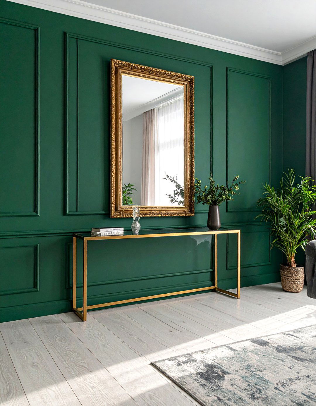 Emerald Green Accent Wall with Gold Fixtures - 40 Dark Green Accent Wall Ideas for Bold Spaces