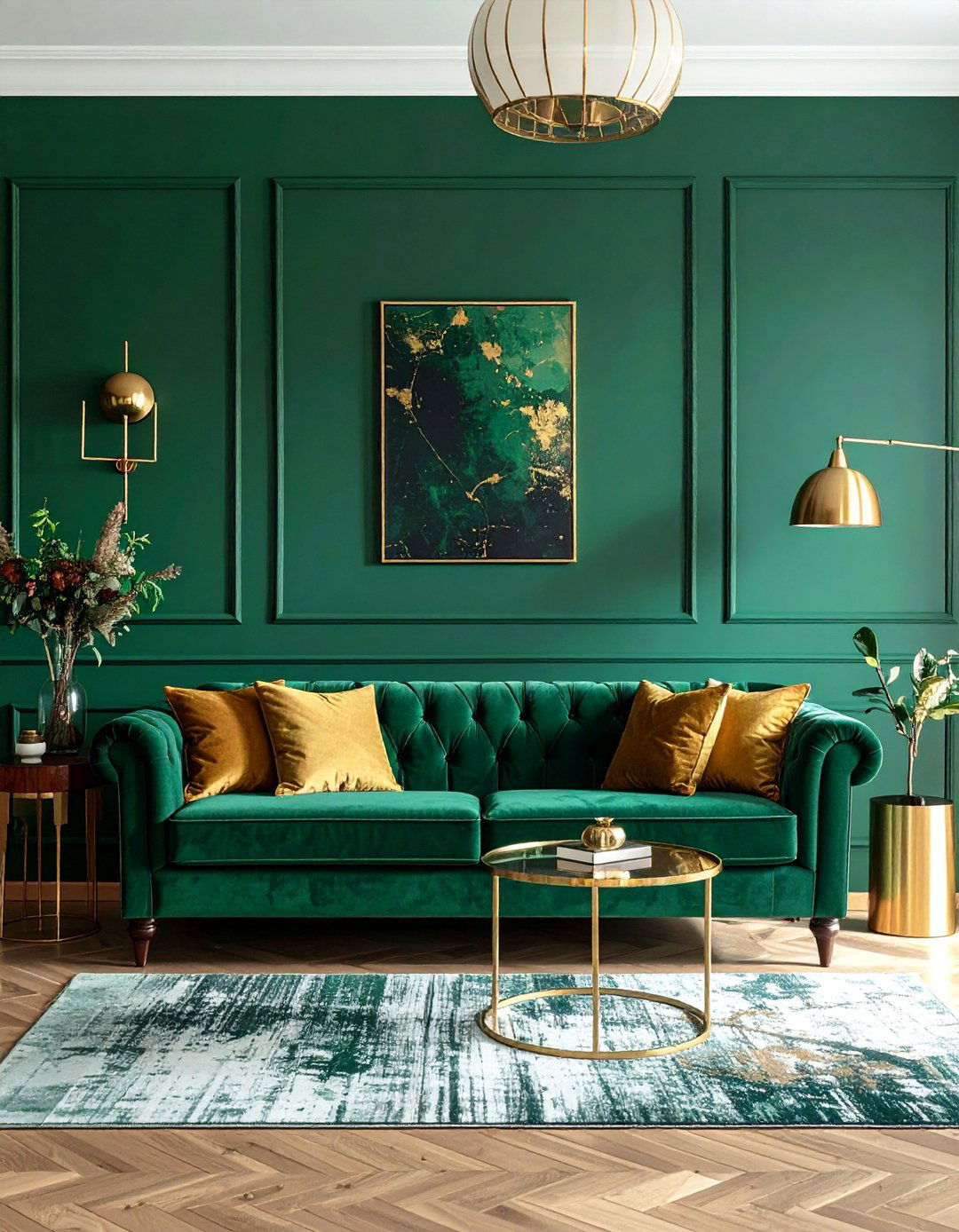 Emerald Green Statement - 30 Living Room Accent Wall Ideas to Add Personality