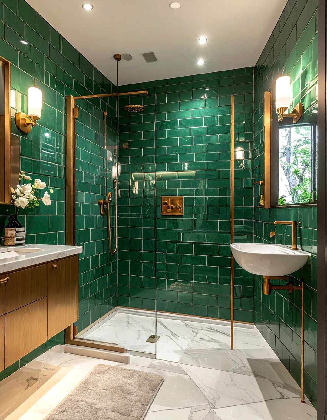 Emerald Green Subway Tile for a Jewel Box Effect - 30 Walk-in Shower Tile Ideas for a Luxurious Bathroom