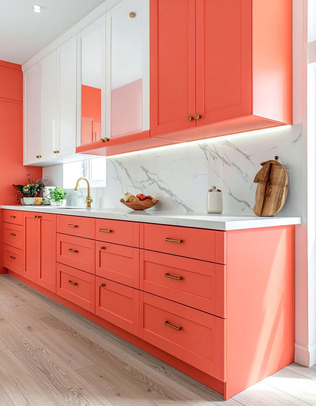 Energetic Coral Painted Kitchen Cabinets - 40 Painted Kitchen Cabinet Ideas to Refresh Your Space