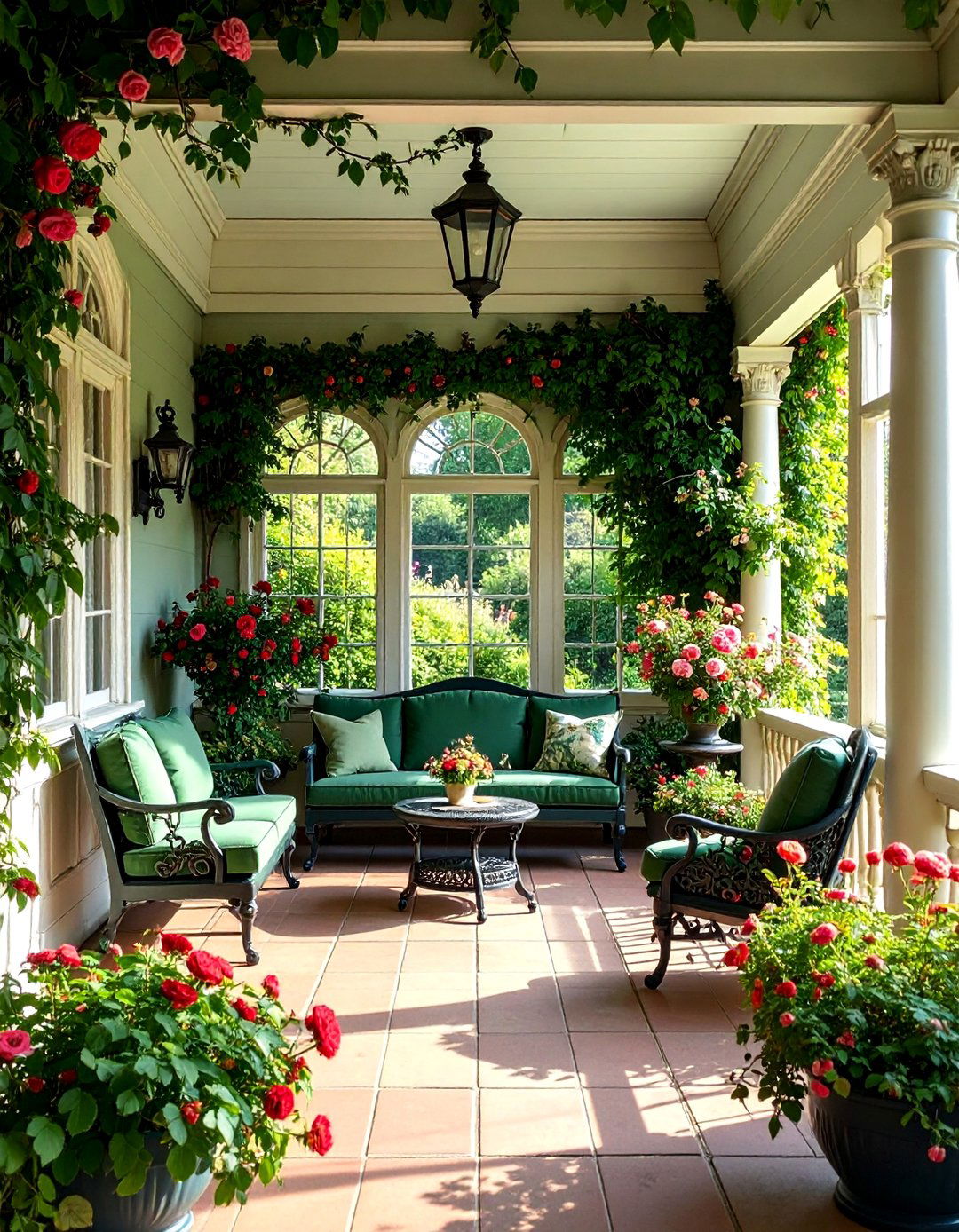 English Garden Conservatory - 40 Covered Porch Ideas for Year-Round Enjoyment