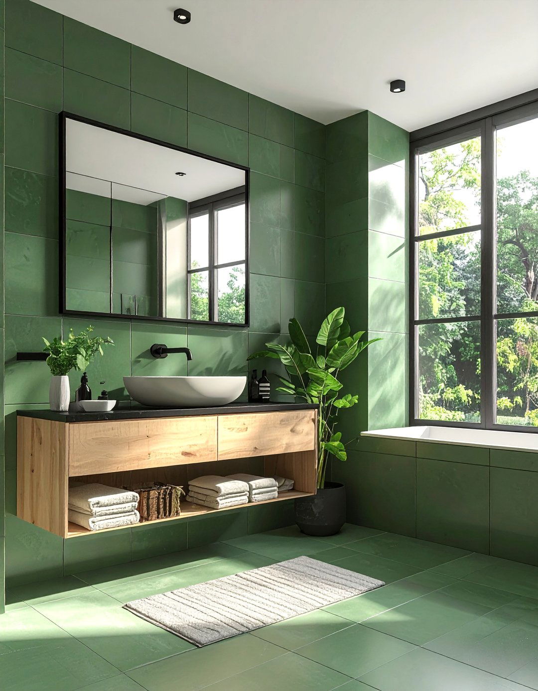 Eucalyptus Green Matte Finish Tile Bathroom - 25 Green Tile Bathroom Ideas for a Fresh Look