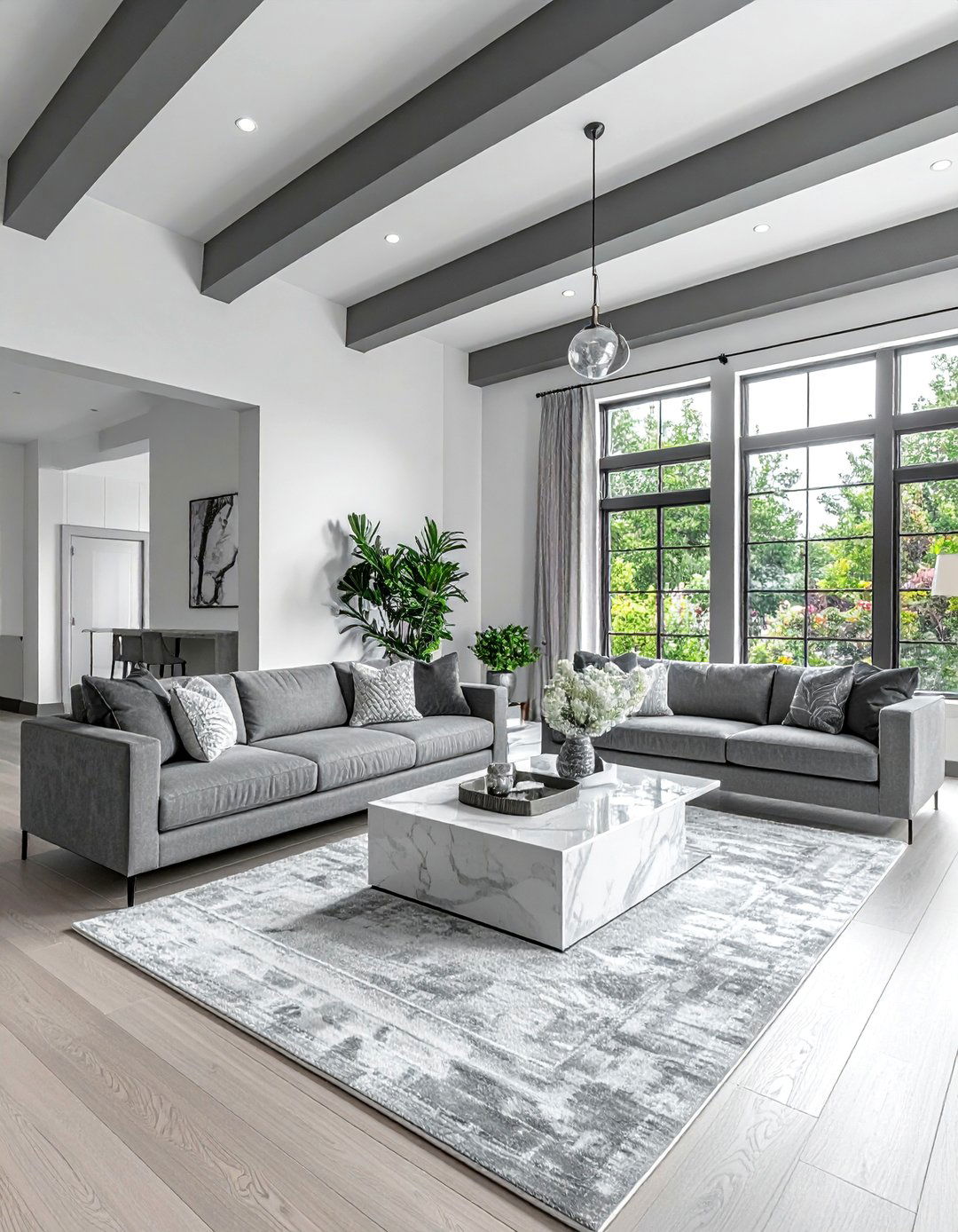 Exposed Beam Living Room in a Gray Wash Finish - 25 Exposed Beam Living Room Ideas for Rustic Charm
