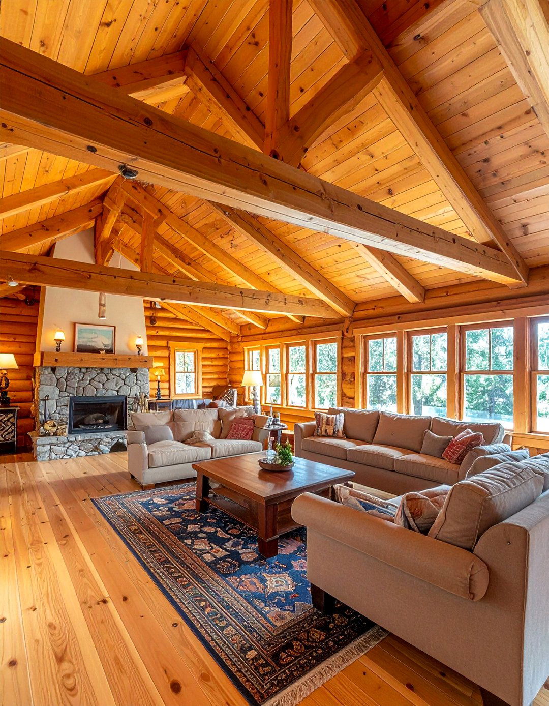 Exposed Beam Living Room with Vaulted Tongue and Groove Ceiling - 25 Exposed Beam Living Room Ideas for Rustic Charm