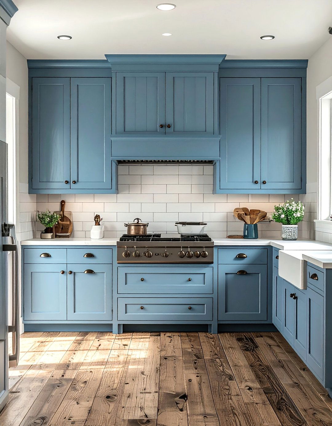 Faded Blue Gray Cabinets for a Weathered Look - 30 Blue Farmhouse Kitchen Cabinets for a Cozy Feel