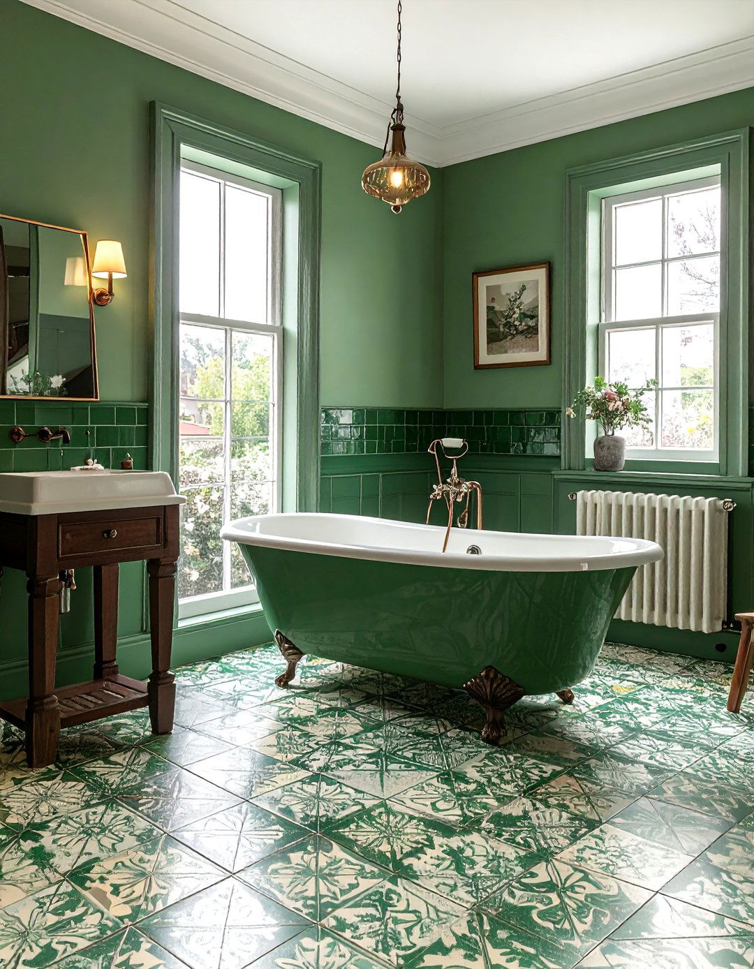 Faded Green Encaustic Look Tile Bathroom - 25 Green Tile Bathroom Ideas for a Fresh Look