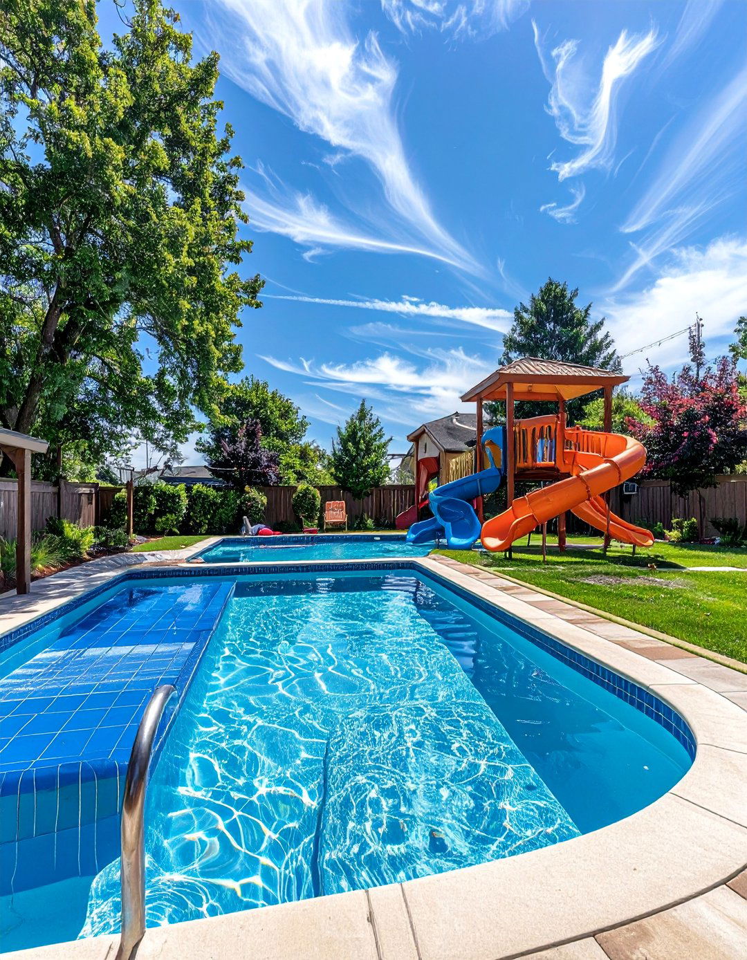 Family Recreation Pool with Play Features - 40 Backyard Pool Ideas for a Refreshing Summer Oasis