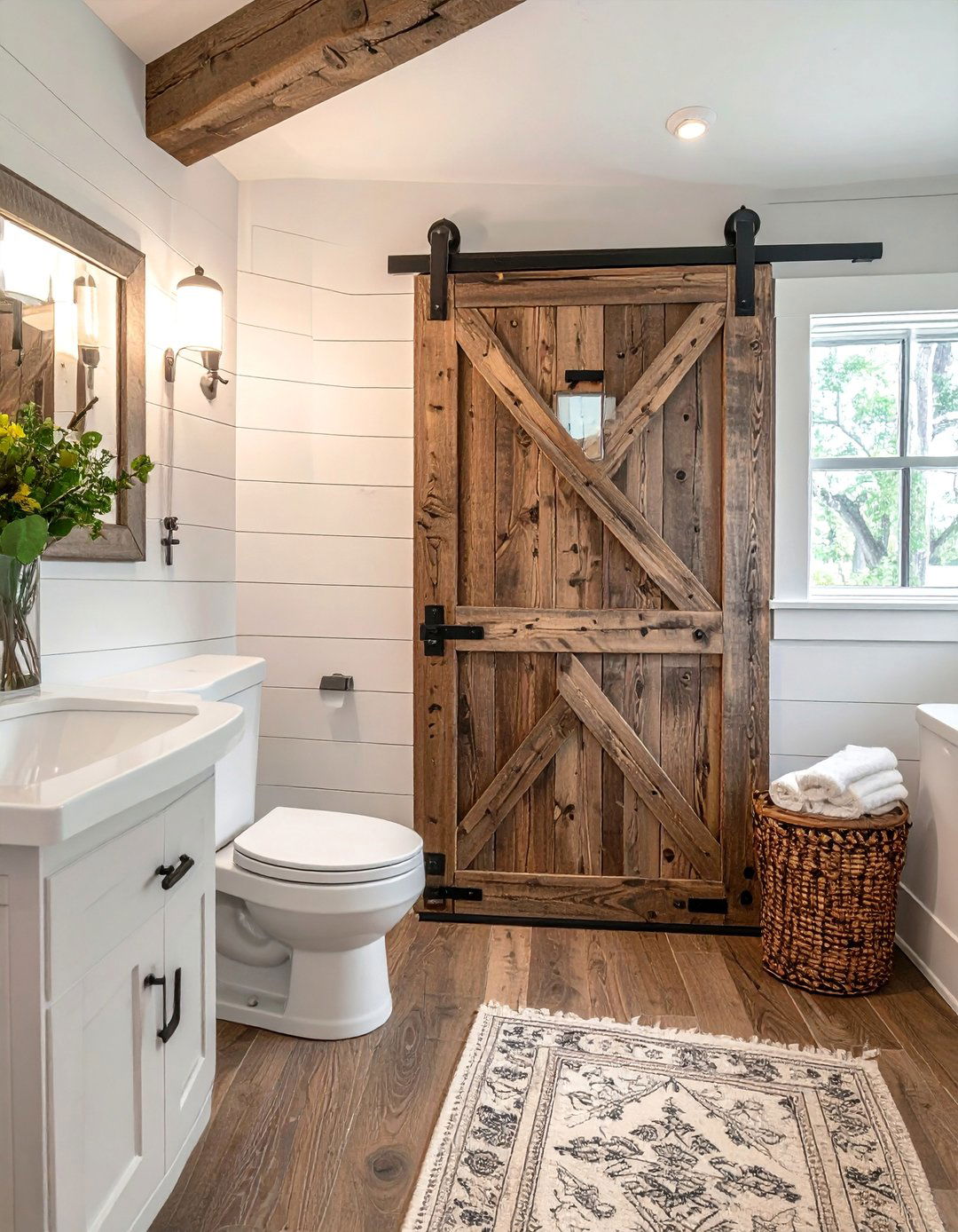 Farmhouse Barn Door Cabinet - 25 Over Toilet Storage Ideas to Maximize Bathroom Space