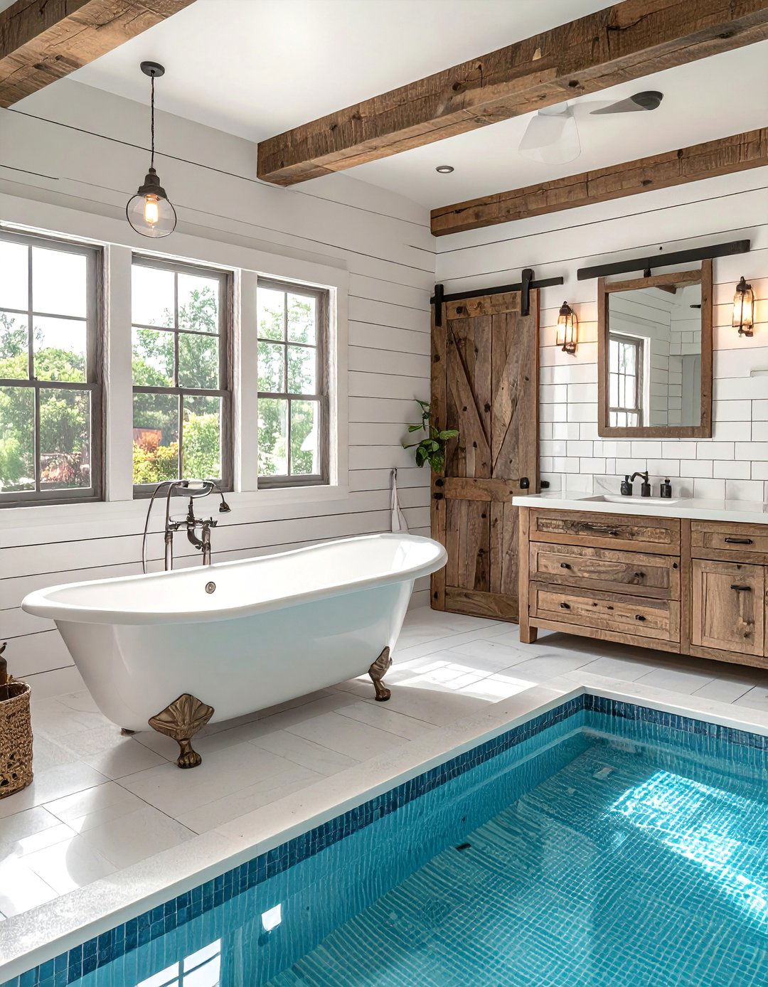 Farmhouse Chic Pool Bathroom Style - 20 Pool Bathroom Ideas for a Luxurious Spa Feel