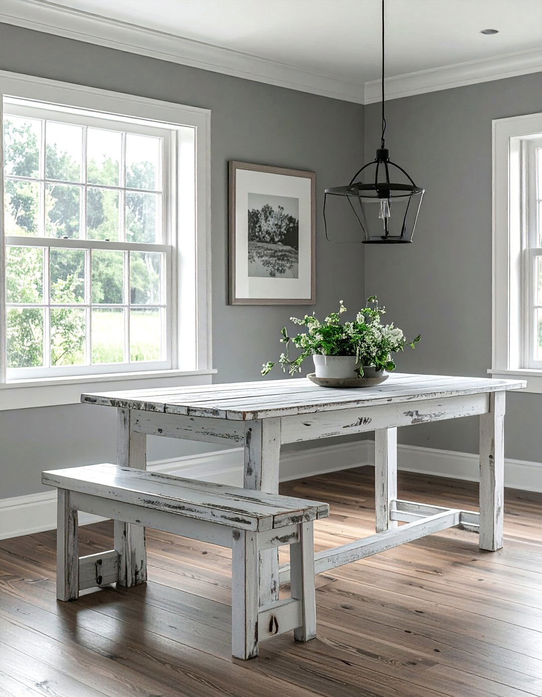 Farmhouse Gray Dining Room with Distressed Furniture - 25 Gray Dining Room Ideas for a Stylish Space