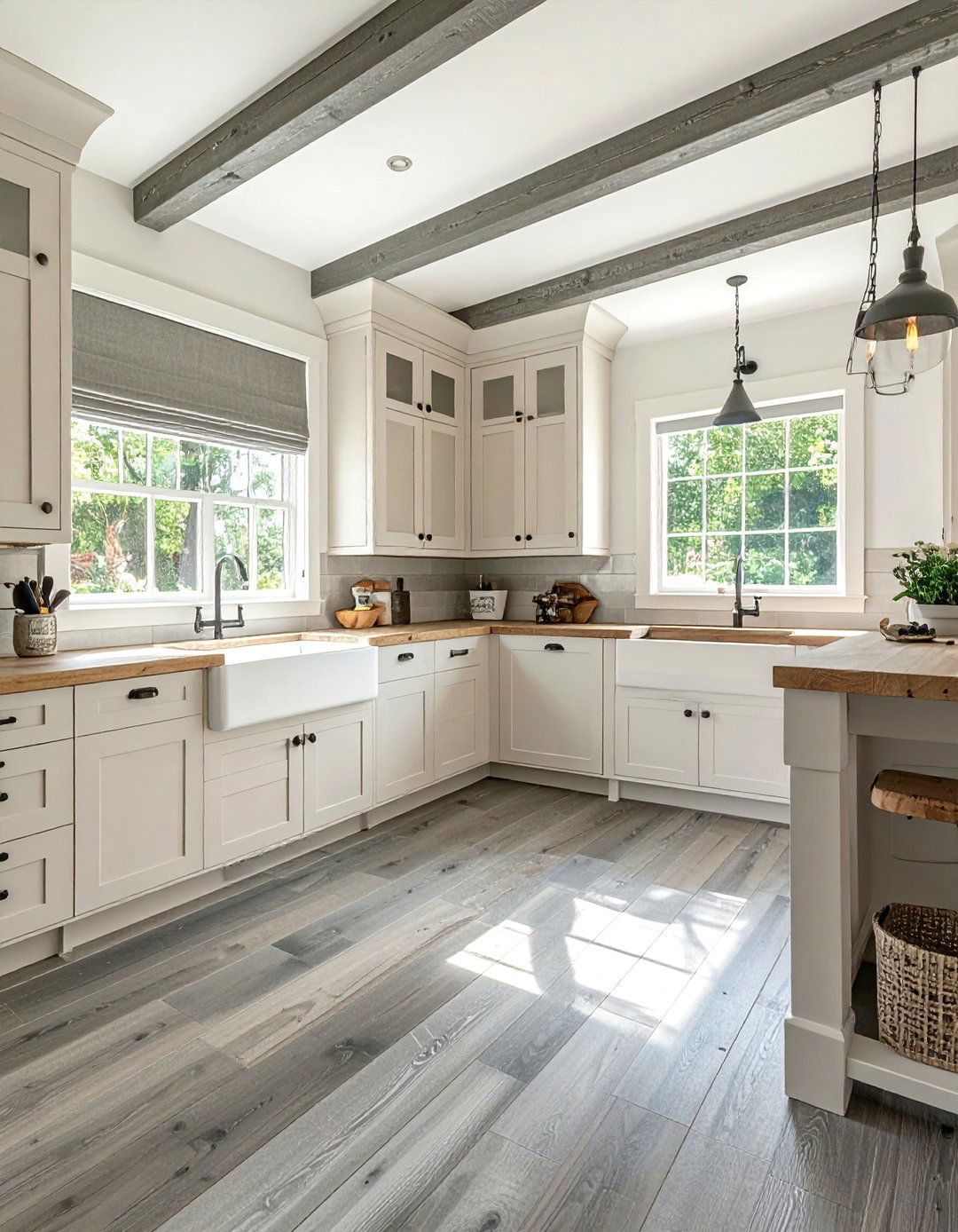 Farmhouse Kitchens With Weathered Grey Wood Floors - 20 Kitchens With Grey Floors Design Inspiration
