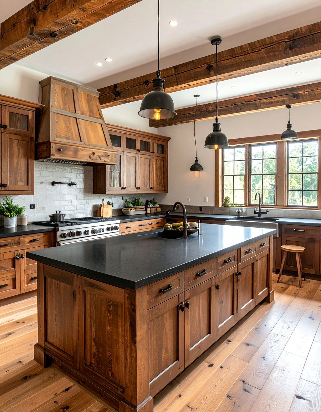 Farmhouse Style Brown Cabinets with Soapstone Black Countertops - 20 Kitchen with Brown Cabinets and Black Countertops