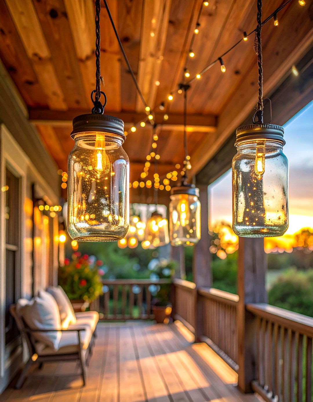 Farmhouse Style Mason Jar Lanterns - 20 Front Porch String Lights Ideas for a Cozy Ambiance