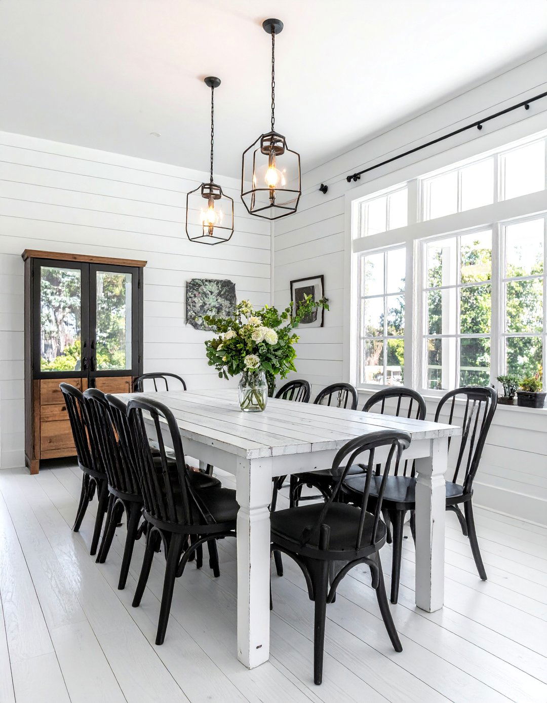Farmhouse White Dining Room with a Trestle Table - 30 Elegant White Dining Room Ideas for a Timeless Look