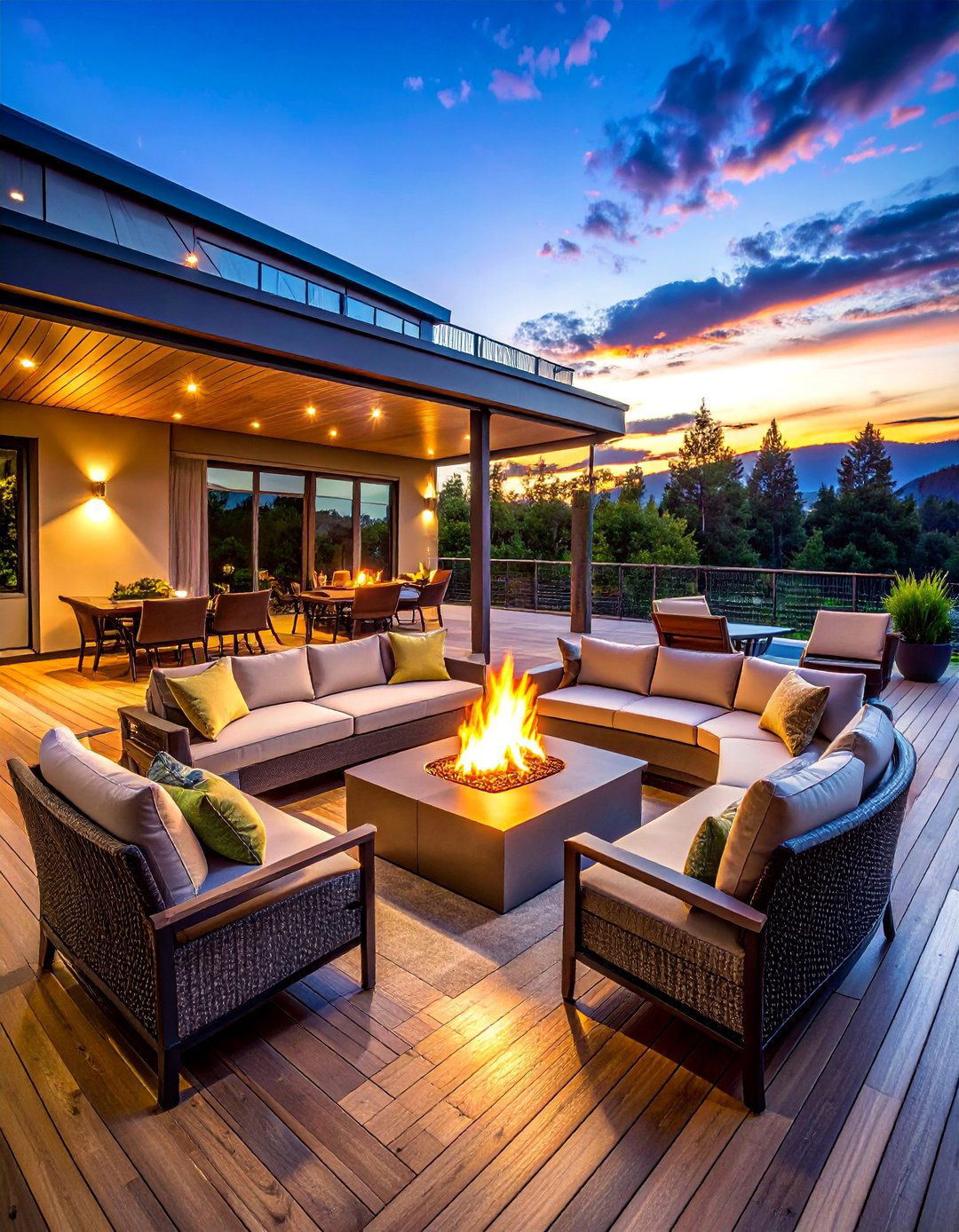 Fire Feature Social Hub - 30 Large Deck Ideas for Outdoor Entertaining and Relaxation