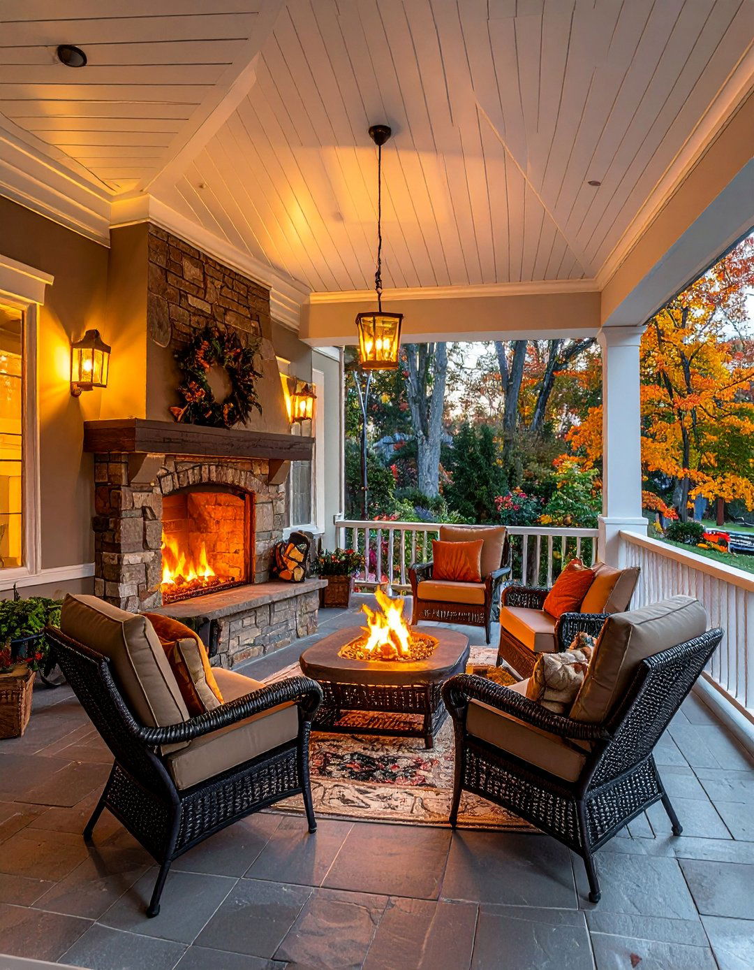 Fire Feature Warmth - 40 Covered Porch Ideas for Year-Round Enjoyment