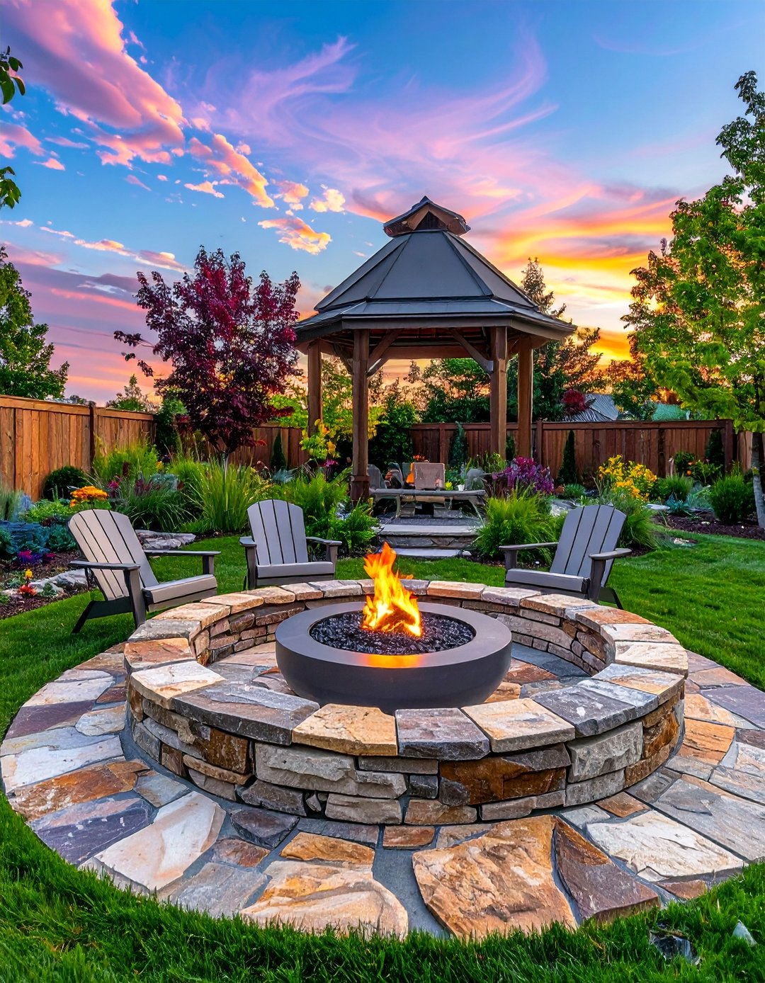 Flagstone Patio with Central Fire Ring - 20 Front Yard Fire Pit Ideas for Cozy Evenings