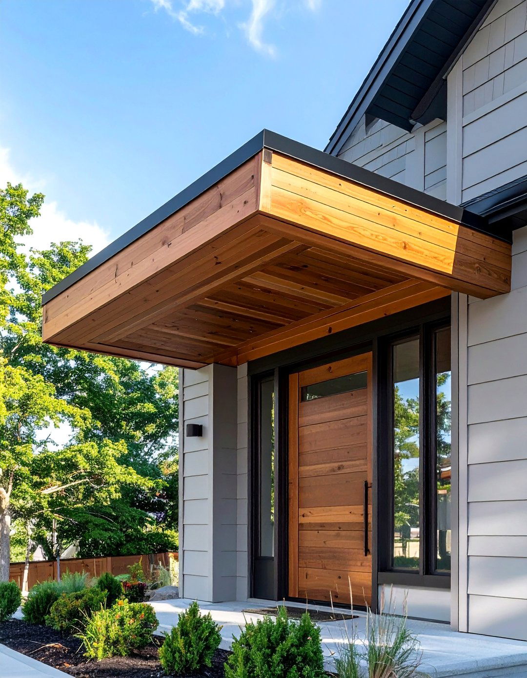 Flat Roof Wooden Front Door Canopy - 20 Front Door Canopy Ideas for a Welcoming Entrance