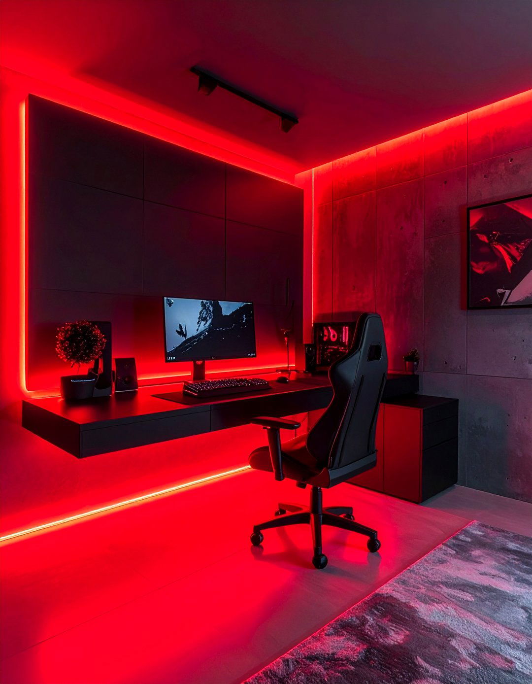 Floating Desk Red and Black Gaming Setup - 20 Red and Black Gaming Setup Ideas for Gamers