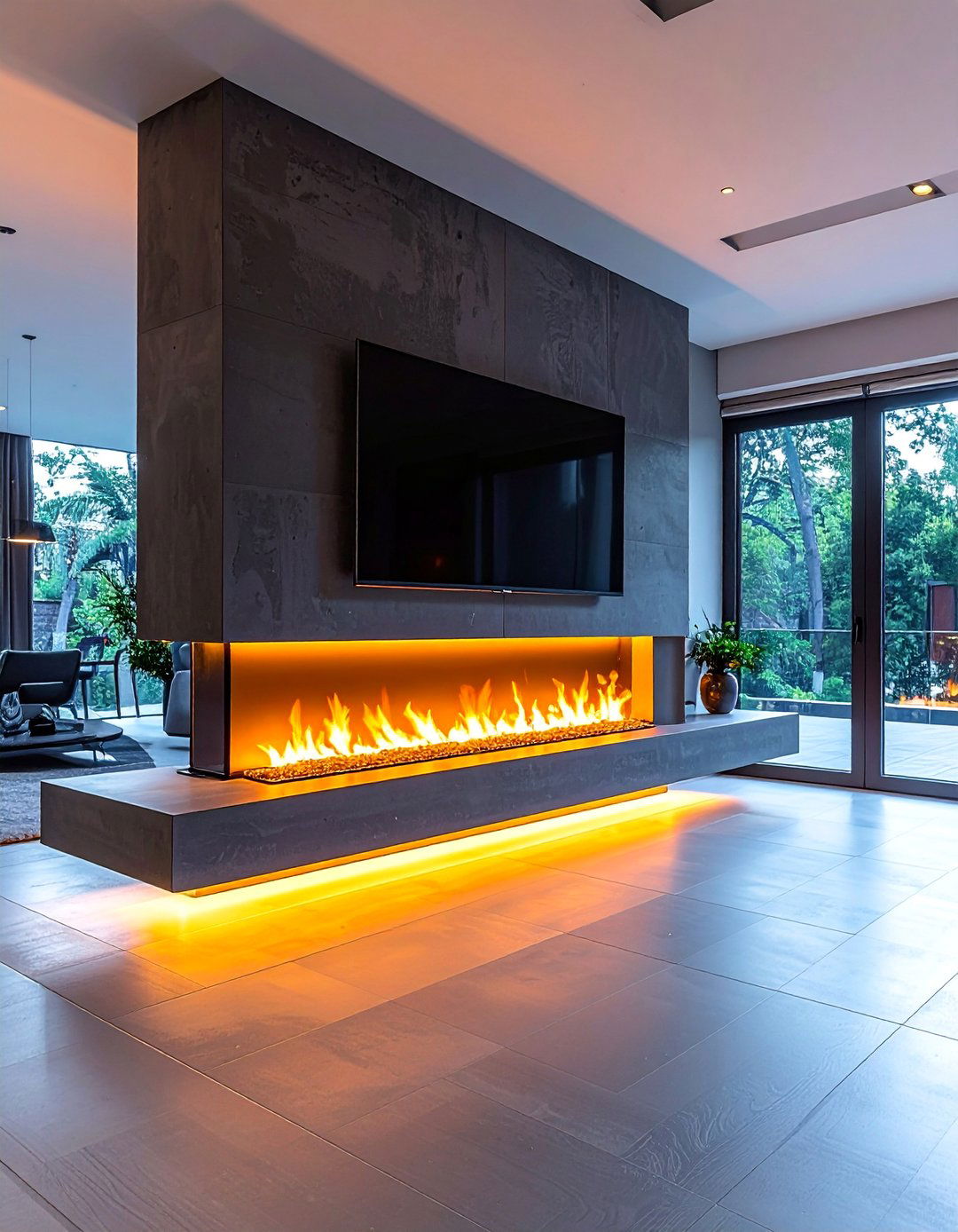 Floating Linear Fireplace Design - 20 Linear Fireplace Ideas With TV Above for Cozy Nights