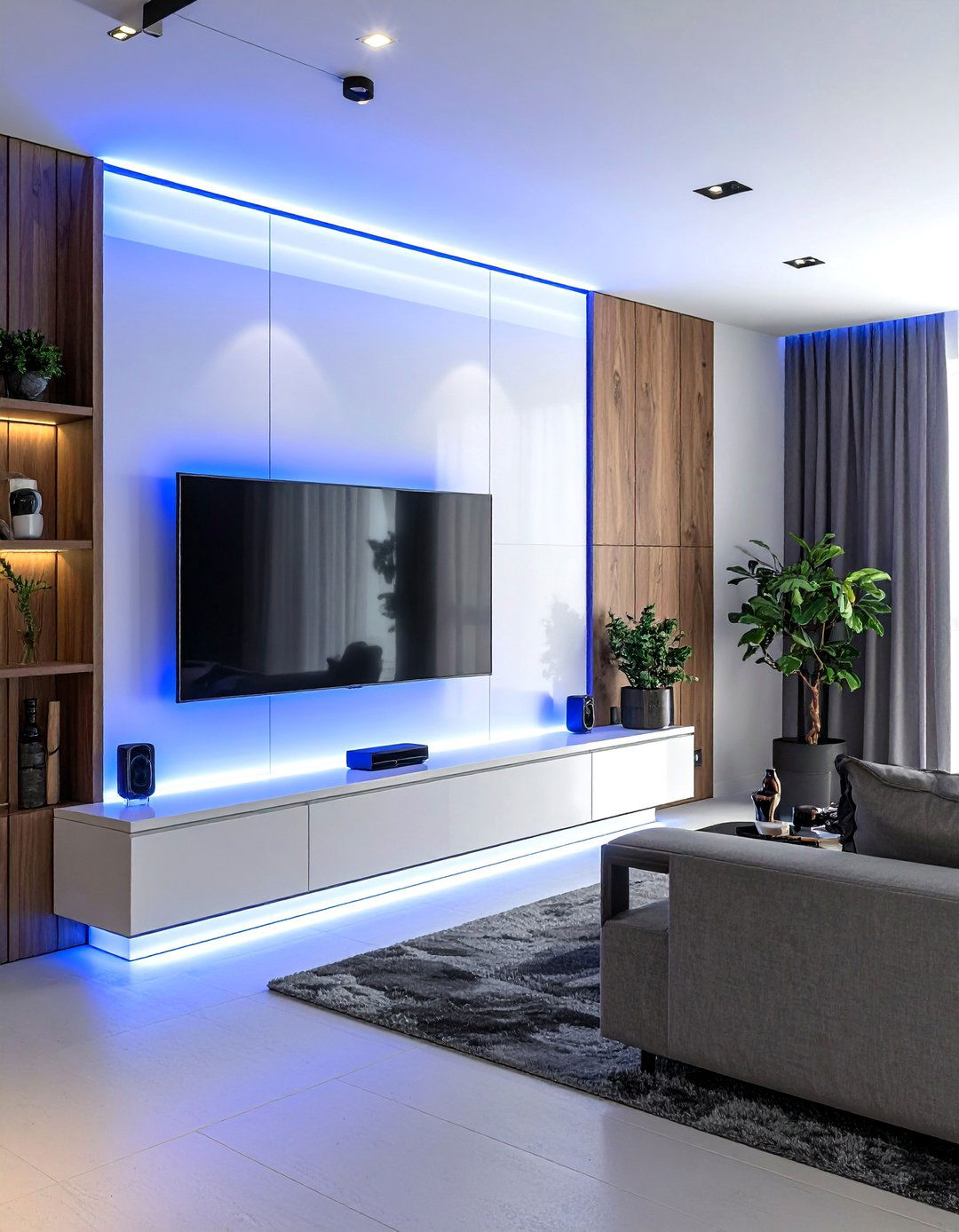Floating Media Wall with LED Backlighting - 35 Stunning Media Wall Ideas to Transform Your Living Space