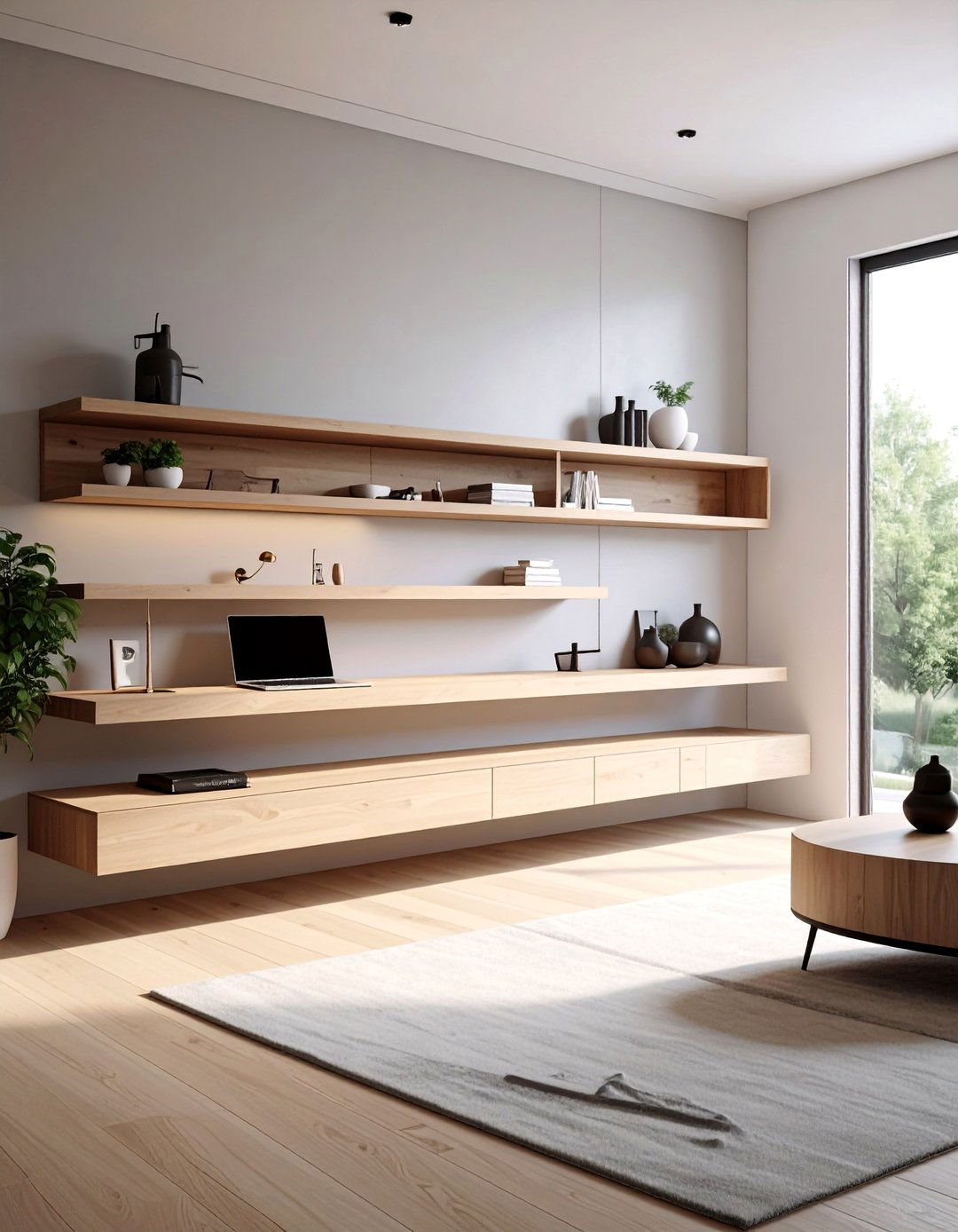 Floating Shelf Desk Platform - 30 Desk in Living Room Ideas for a Functional Space