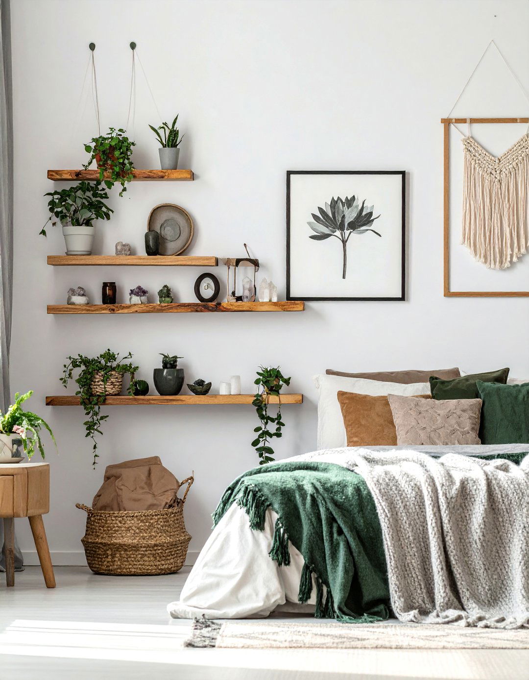Floating Shelves with Boho Bedroom Decor - 40 Boho Bedroom Ideas for a Cozy and Eclectic Retreat