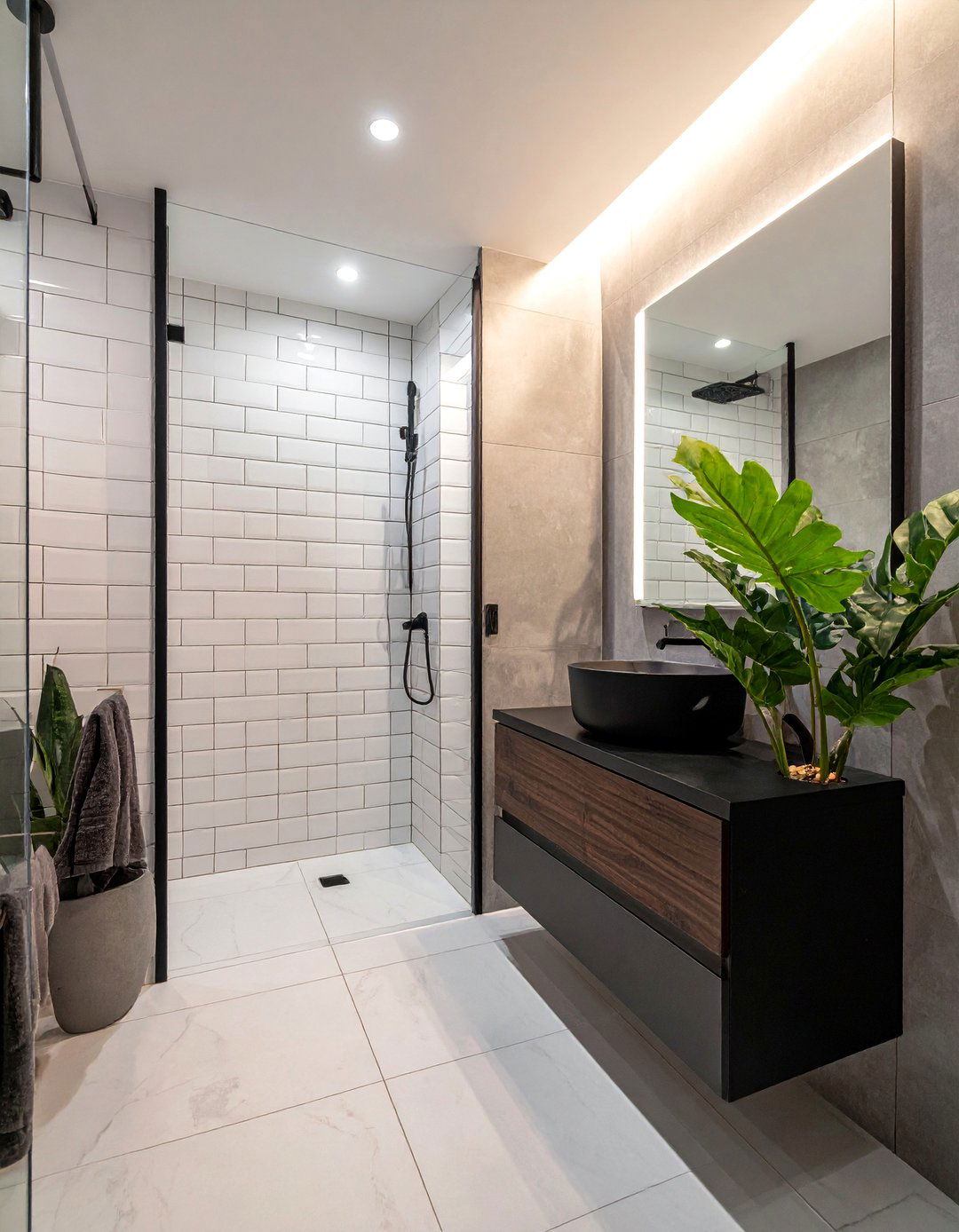 Floor to Ceiling Vertical Stack Subway Tile Shower - 30 Walk-in Shower Tile Ideas for a Luxurious Bathroom
